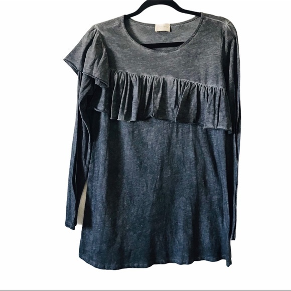 143 Story by lineup M burnout long sleeves ruffled gray shirt - Picture 6 of 6